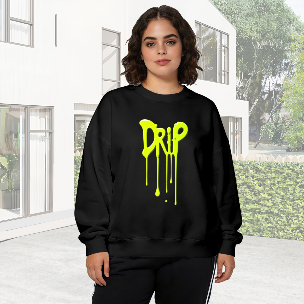 Neon Green Drip Style DRIP Letter Print Crewneck Sweatshirt
