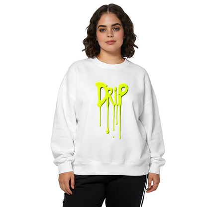 Neon Green Drip Style DRIP Letter Print Crewneck Sweatshirt