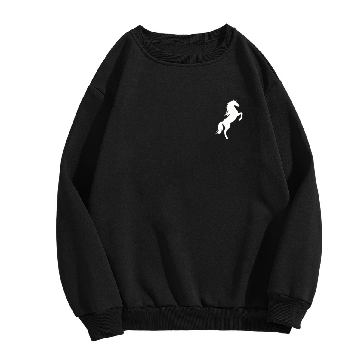 Minimal White Horse Small Logo Crewneck Sweatshirt For Men