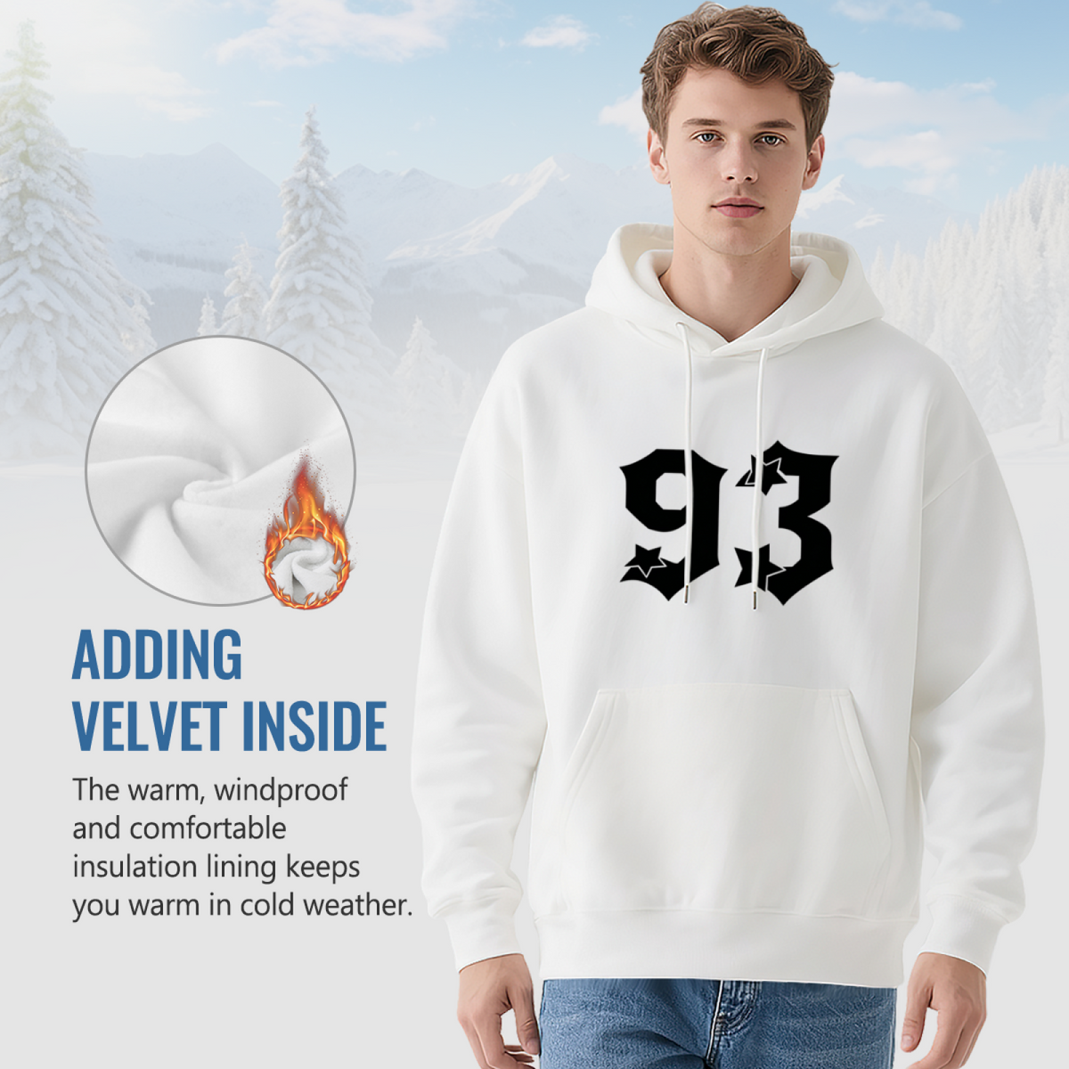 Vintage Star Number 93 Retro Streetwear White Hoodie