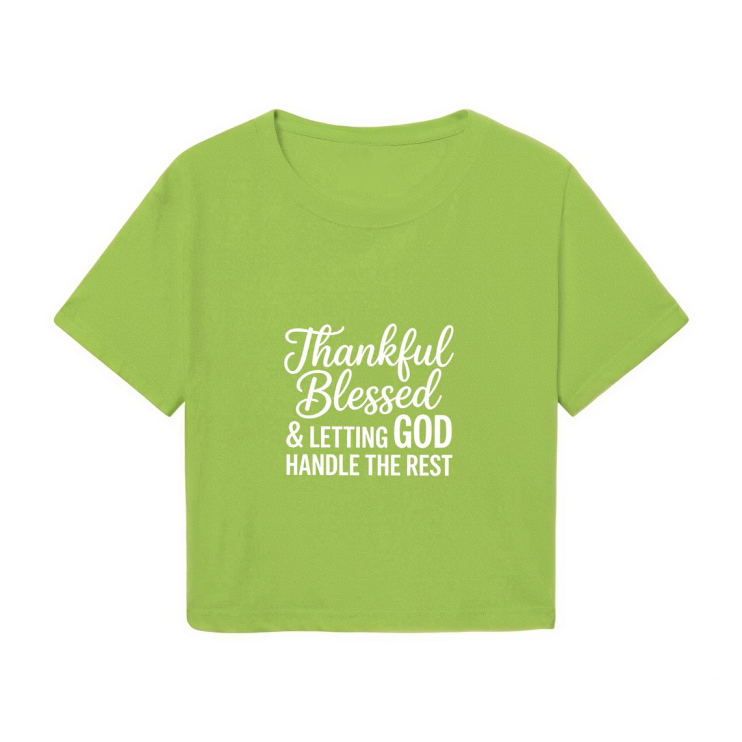 Thankful Blessed Faith Inspirational Lime Green Crop Top
