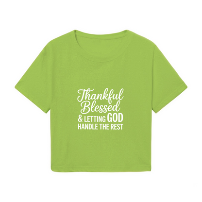 Thankful Blessed Faith Inspirational Lime Green Crop Top