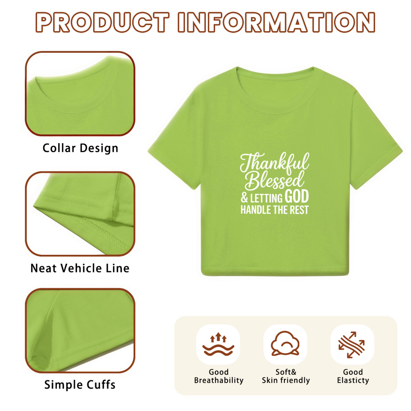Thankful Blessed Faith Inspirational Lime Green Crop Top