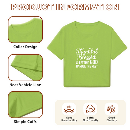Thankful Blessed Faith Inspirational Lime Green Crop Top