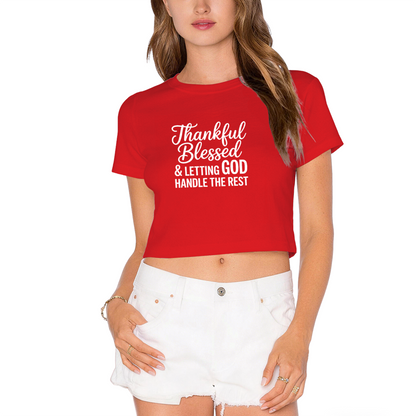Thankful Blessed Faith Inspirational Lime Green Crop Top