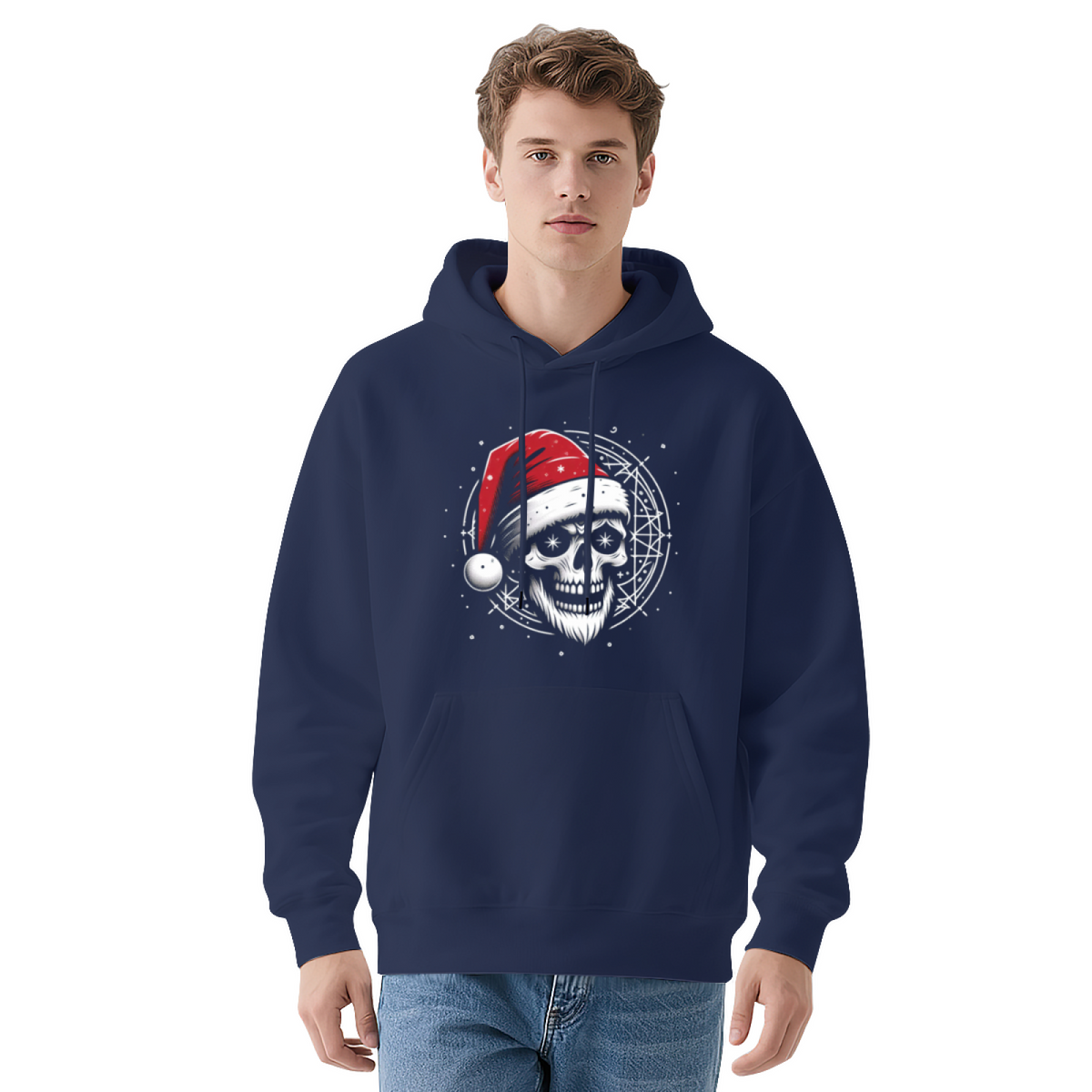 Santa Skull Christmas Dark Hoodie, Thick Comfort Holiday Street Sweatshirt