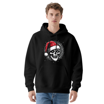 Santa Skull Christmas Dark Hoodie, Thick Comfort Holiday Street Sweatshirt