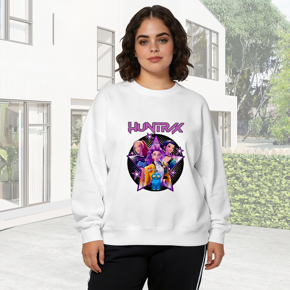 Huntrx Anime Girls Star Circle Graphic Crewneck Sweatshirt