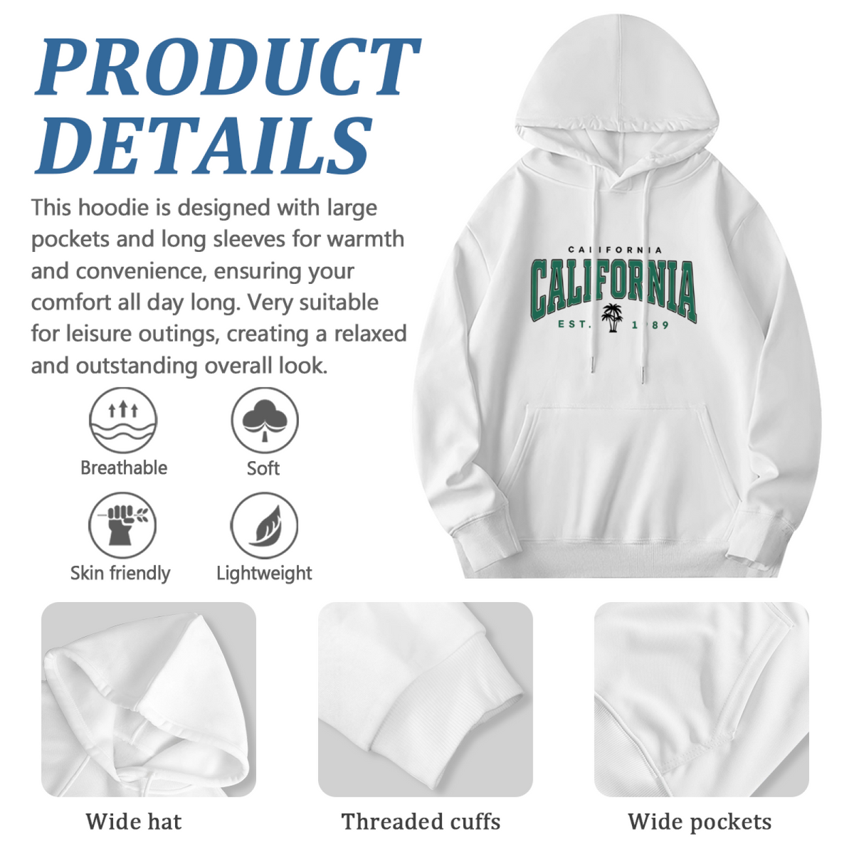 Retro California Palm Tree Varsity Print Hoodie