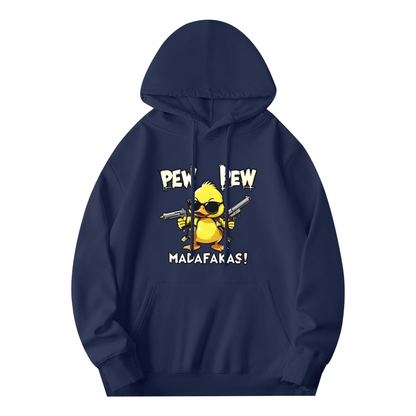 Pew Pew Madafakas Funny Gun?Toting Duck Cartoon Hoodie