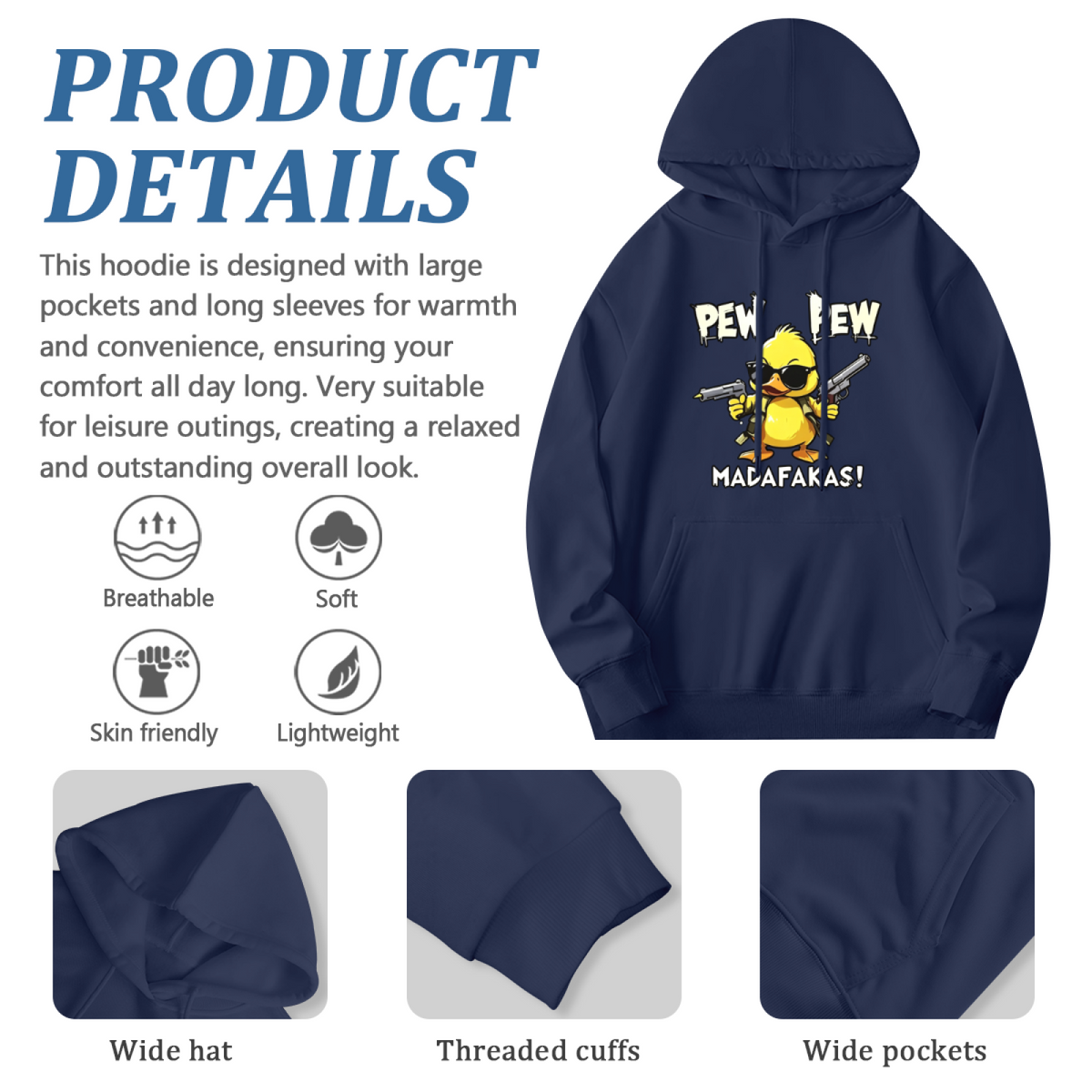 Pew Pew Madafakas Funny Gun?Toting Duck Cartoon Hoodie
