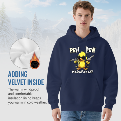 Pew Pew Madafakas Funny Gun?Toting Duck Cartoon Hoodie