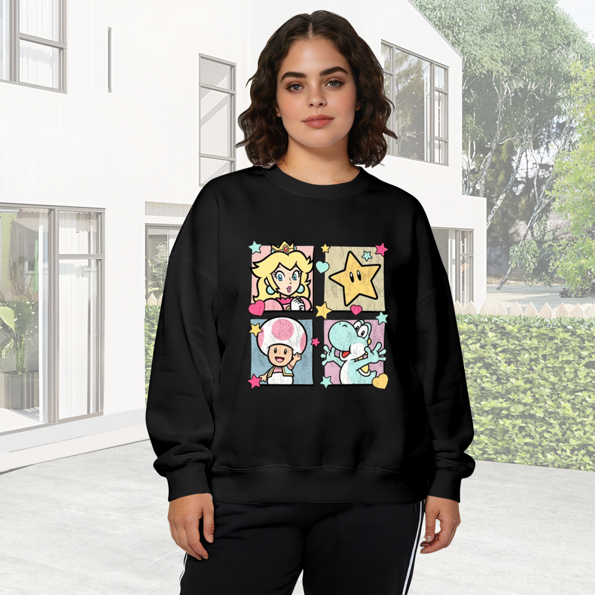 Super Mario Princess Peach Retro Game Block Art Crewneck Sweatshirt