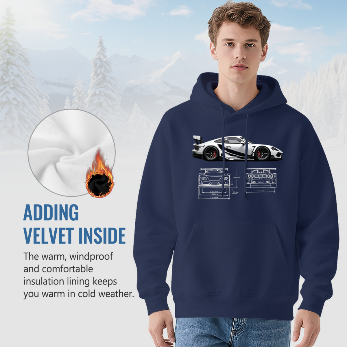 Sports Car Blueprint Racing Enthusiast Graphic Hoodie