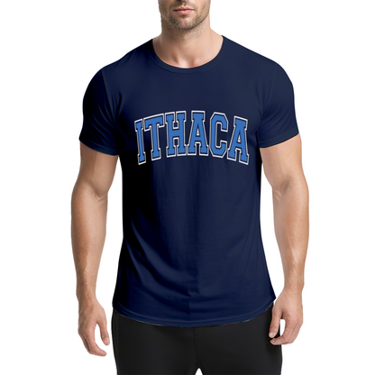 Vintage Ithaca College Letter Print Grey T-Shirt, Preppy Campus Couple Casual Top