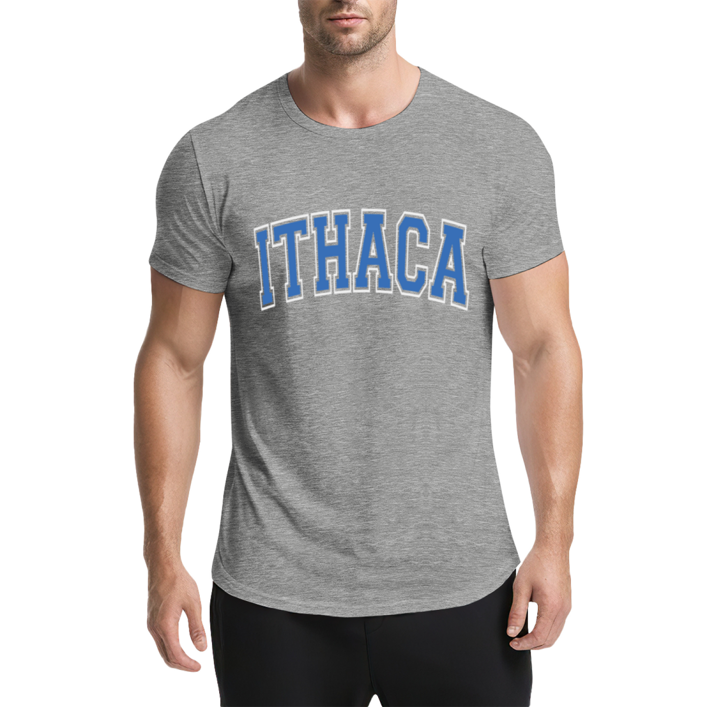 Vintage Ithaca College Letter Print Grey T-Shirt, Preppy Campus Couple Casual Top