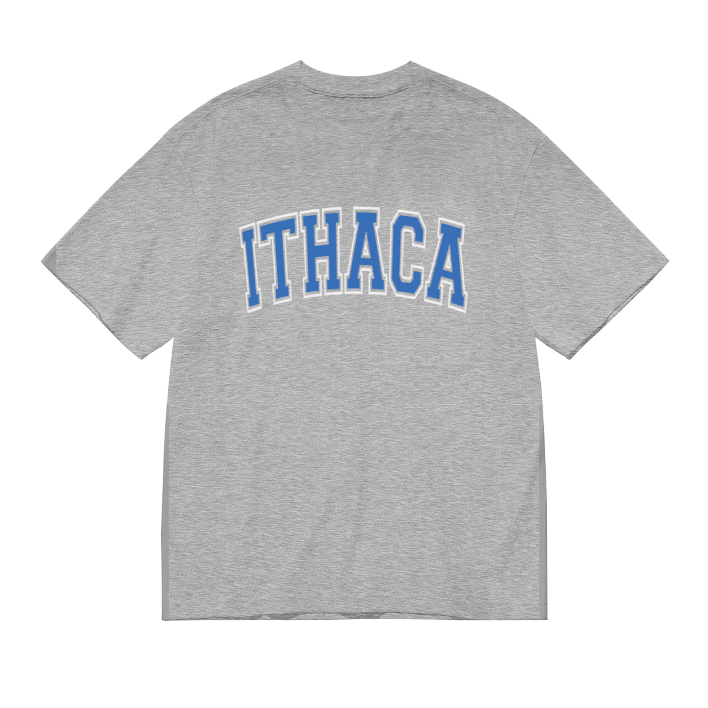 Vintage Ithaca College Letter Print Grey T-Shirt, Preppy Campus Couple Casual Top