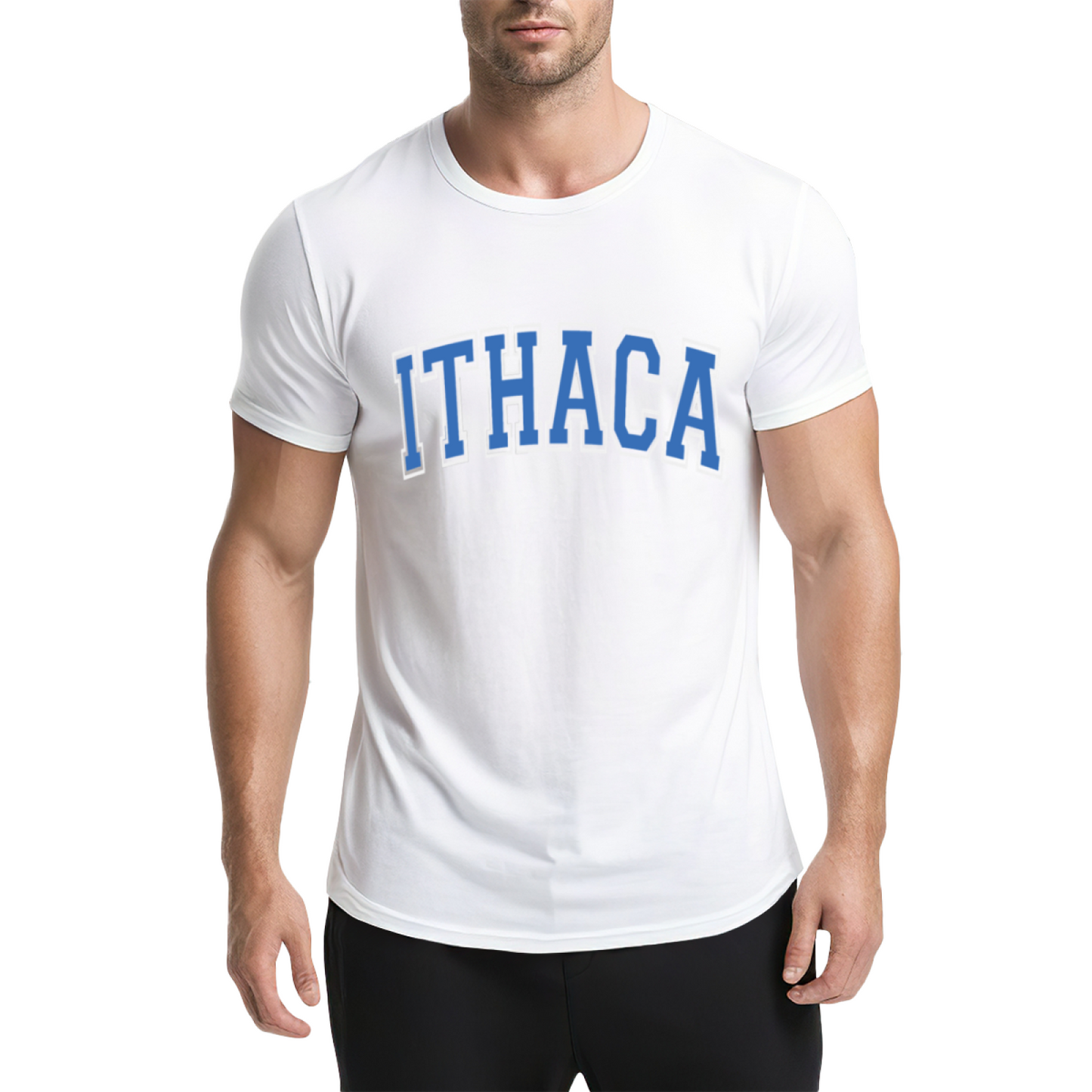 Vintage Ithaca College Letter Print Grey T-Shirt, Preppy Campus Couple Casual Top