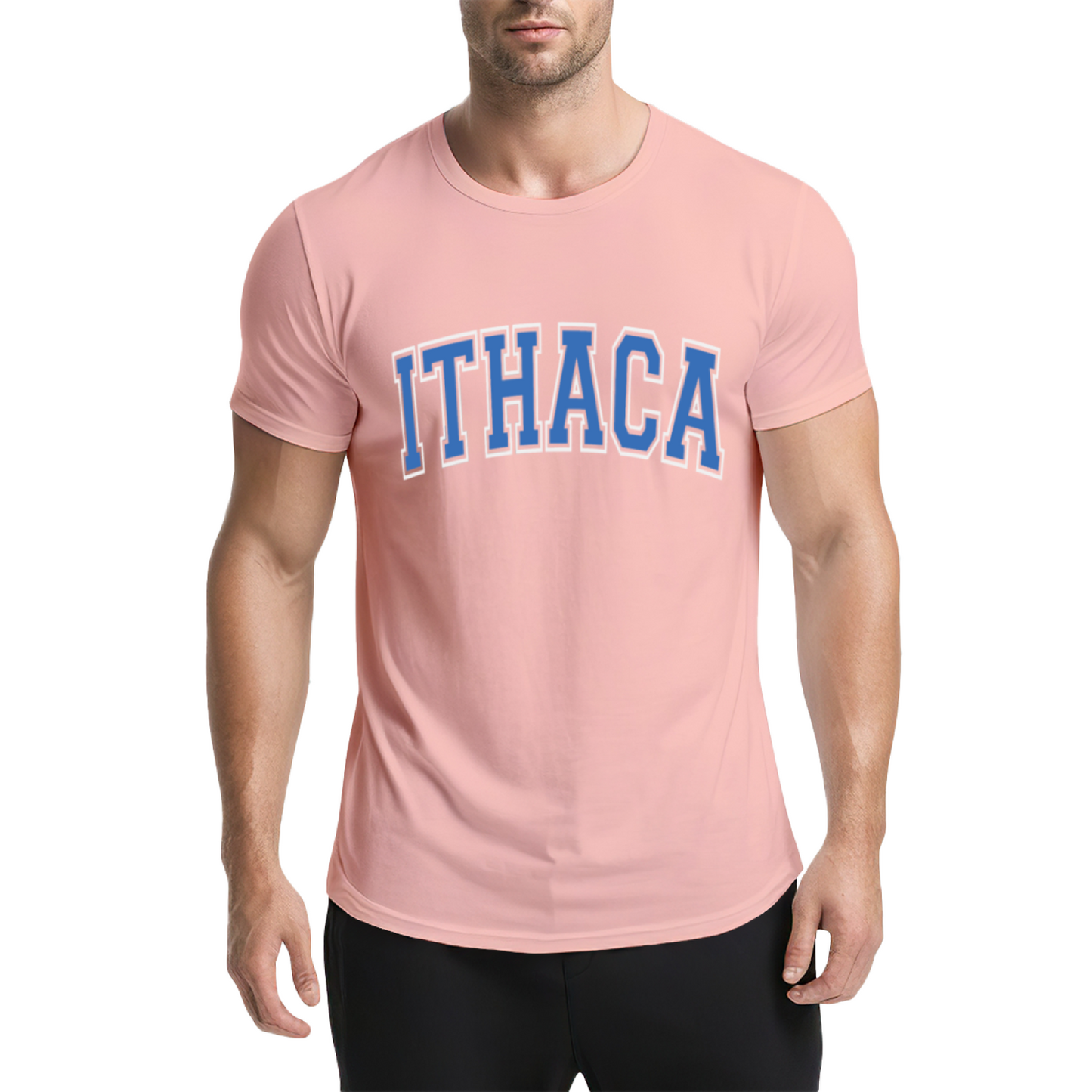Vintage Ithaca College Letter Print Grey T-Shirt, Preppy Campus Couple Casual Top