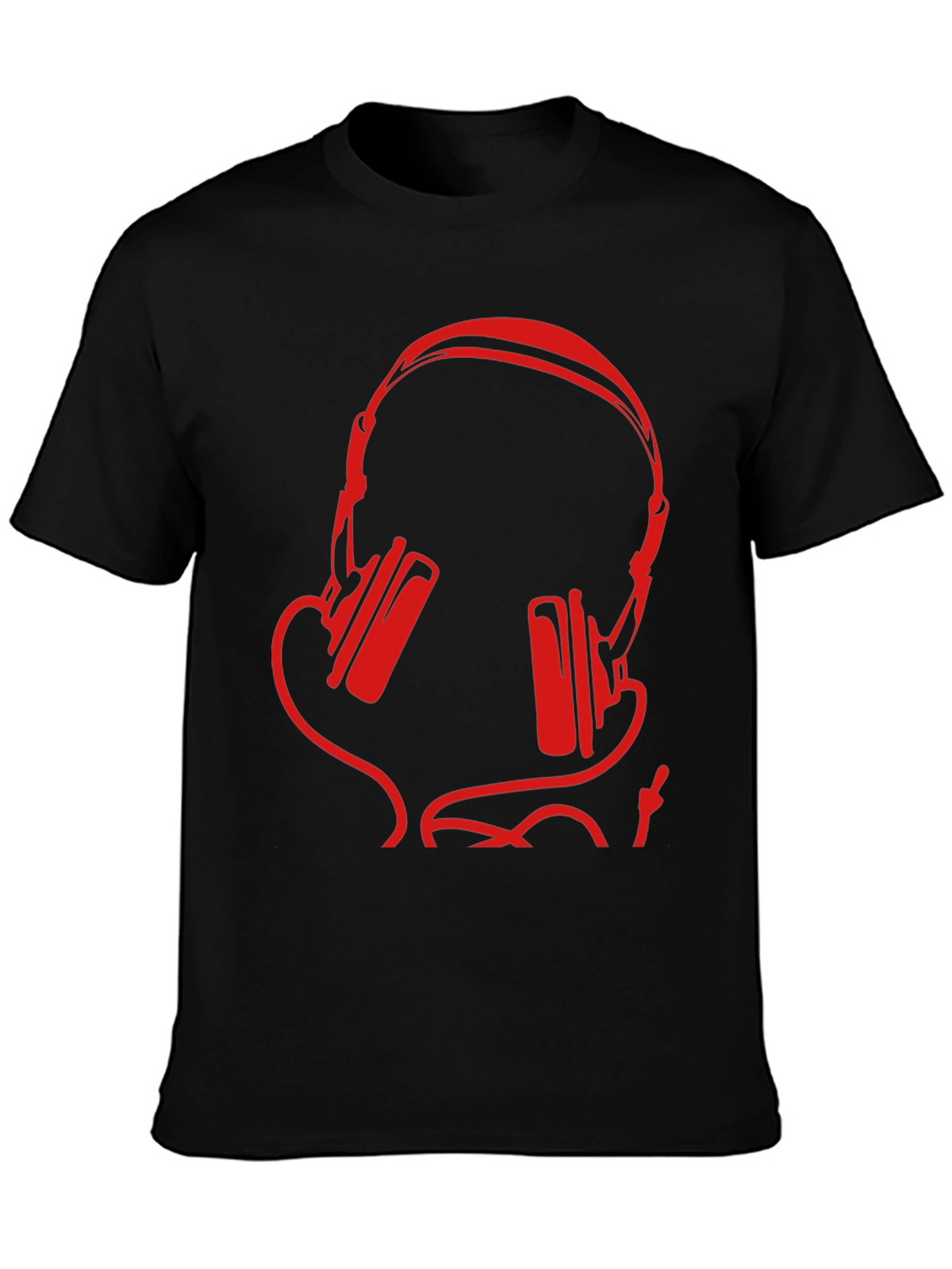Stylish Black T-Shirt with Red Headphone Design