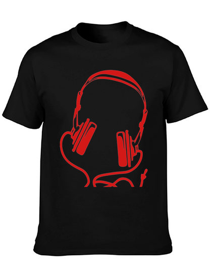 Stylish Black T-Shirt with Red Headphone Design