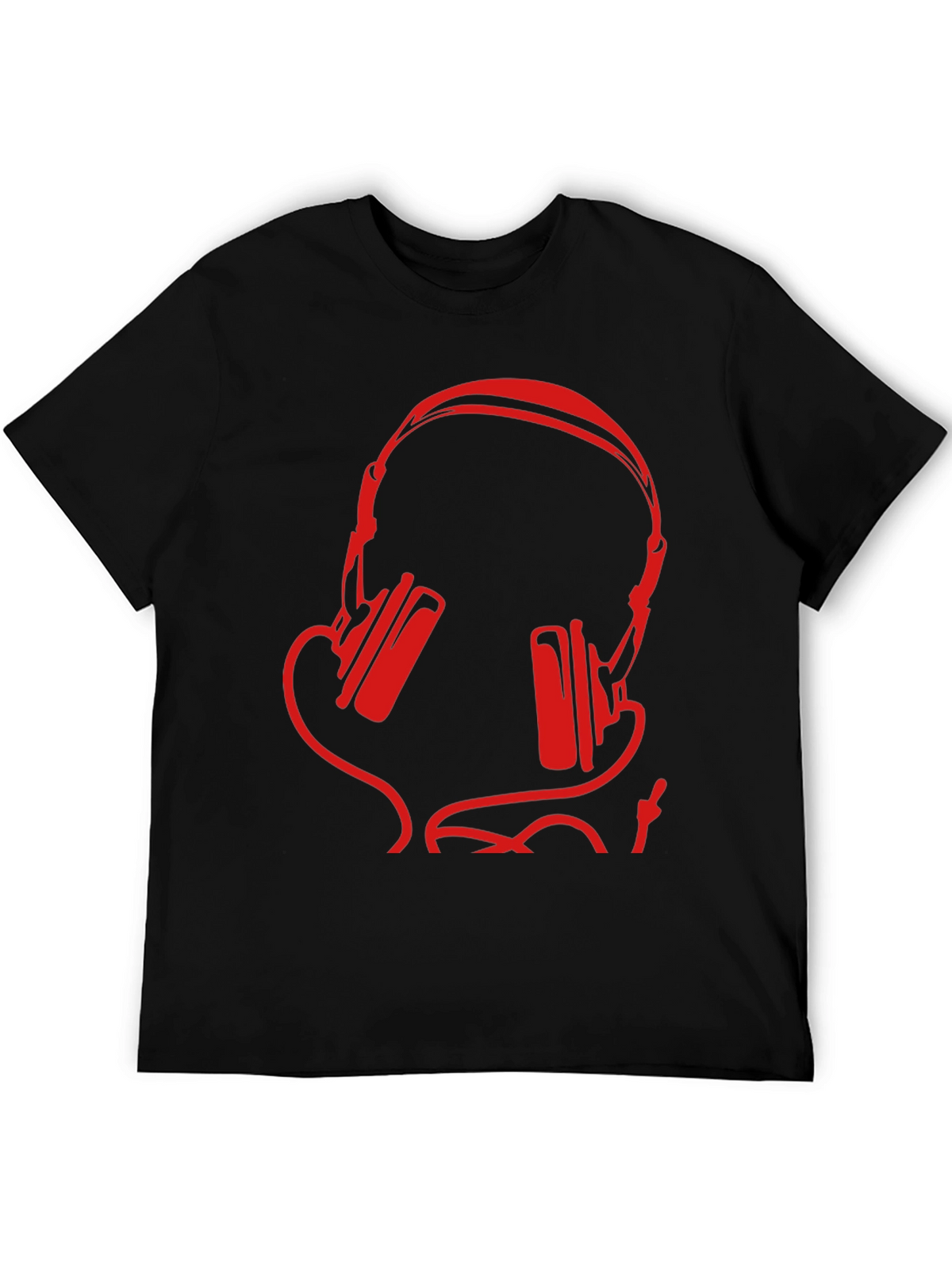 Stylish Black T-Shirt with Red Headphone Design