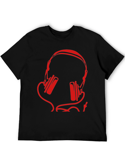 Stylish Black T-Shirt with Red Headphone Design