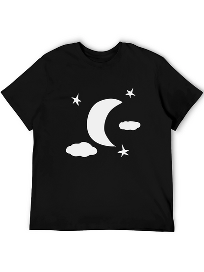 Moon Stars Clouds Graphic Tee - Black Casual Shirt