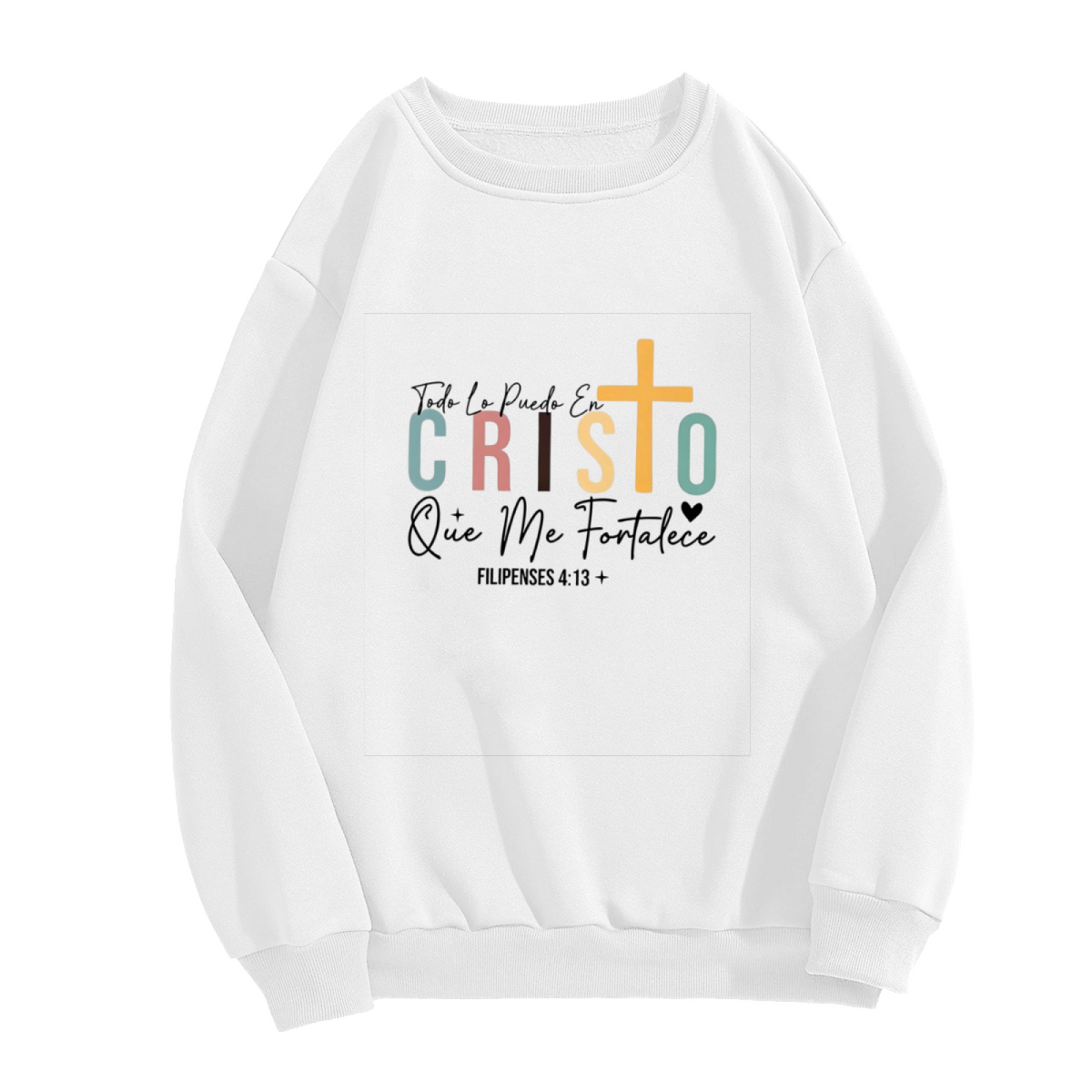 Philippians 4:13 Cristo Spanish Christian Faith Cross Crewneck Sweatshirt