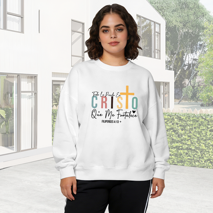 Philippians 4:13 Cristo Spanish Christian Faith Cross Crewneck Sweatshirt