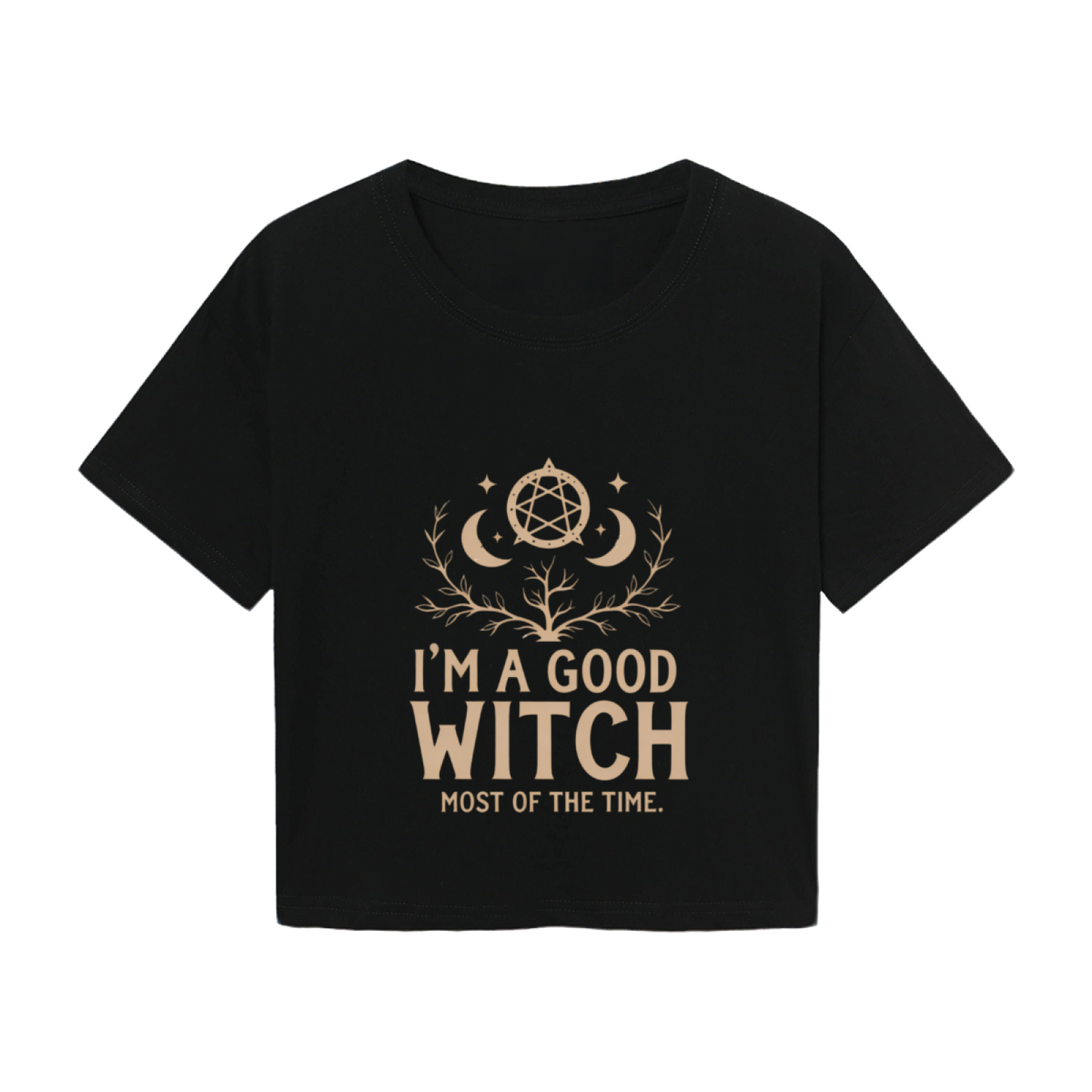 I¡¯m A Good Witch Mystic Moon Black Gothic Crop Tee