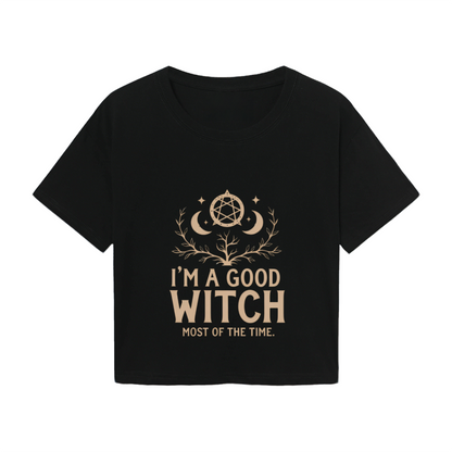 I¡¯m A Good Witch Mystic Moon Black Gothic Crop Tee