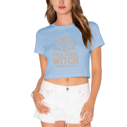 I¡¯m A Good Witch Mystic Moon Black Gothic Crop Tee