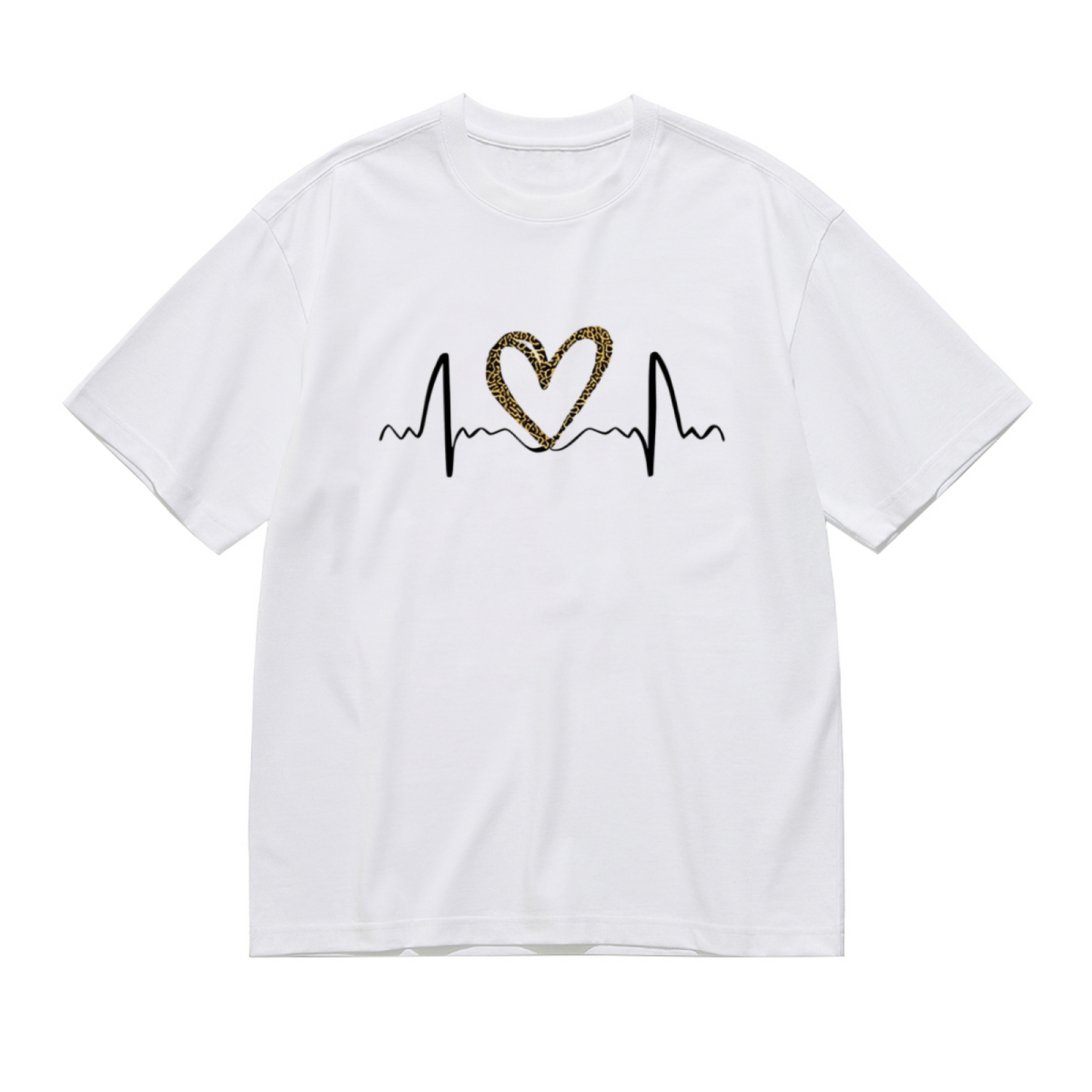 Leopard Print Heartbeat Wild Love ECG Graphic Tee