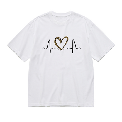 Leopard Print Heartbeat Wild Love ECG Graphic Tee