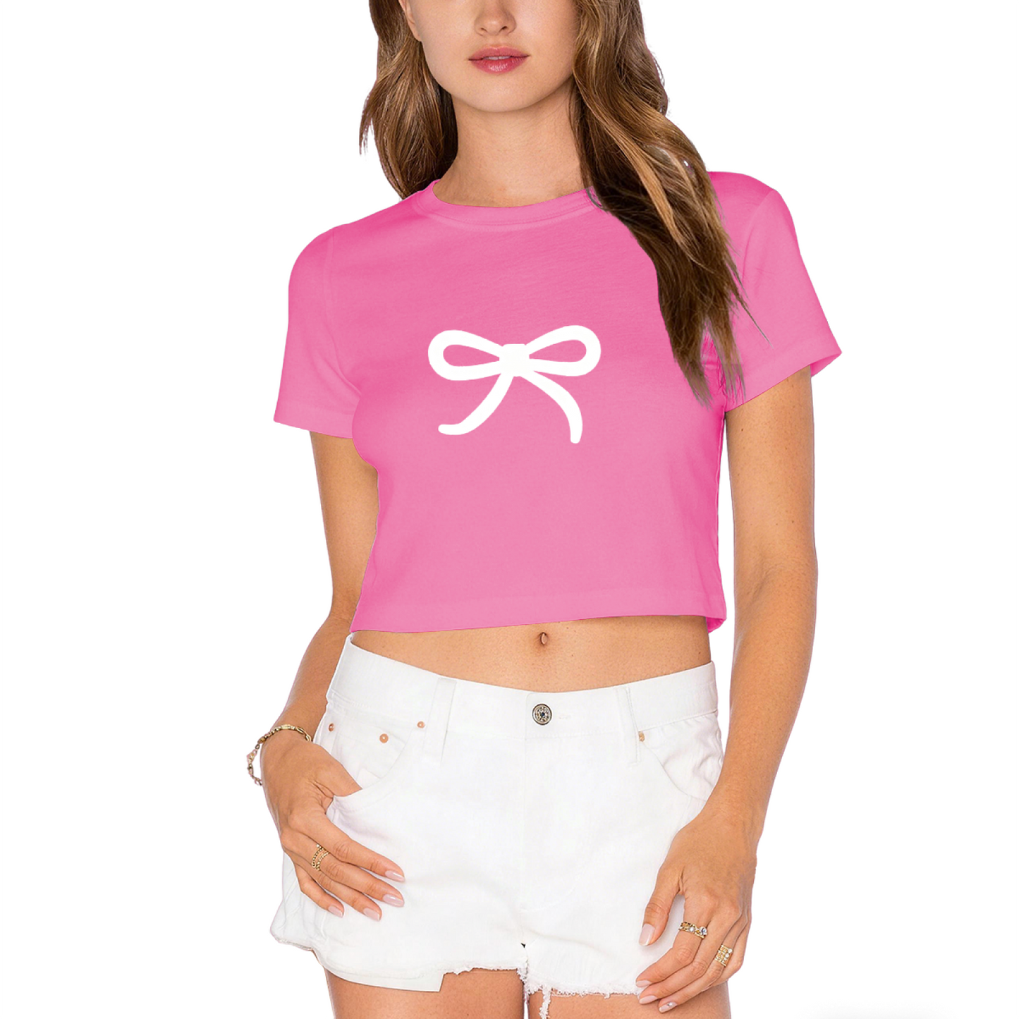 Simple White Bow Coquette Red Cropped T-shirt