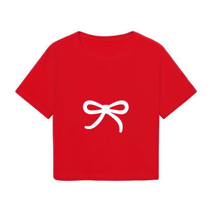Simple White Bow Coquette Red Cropped T-shirt