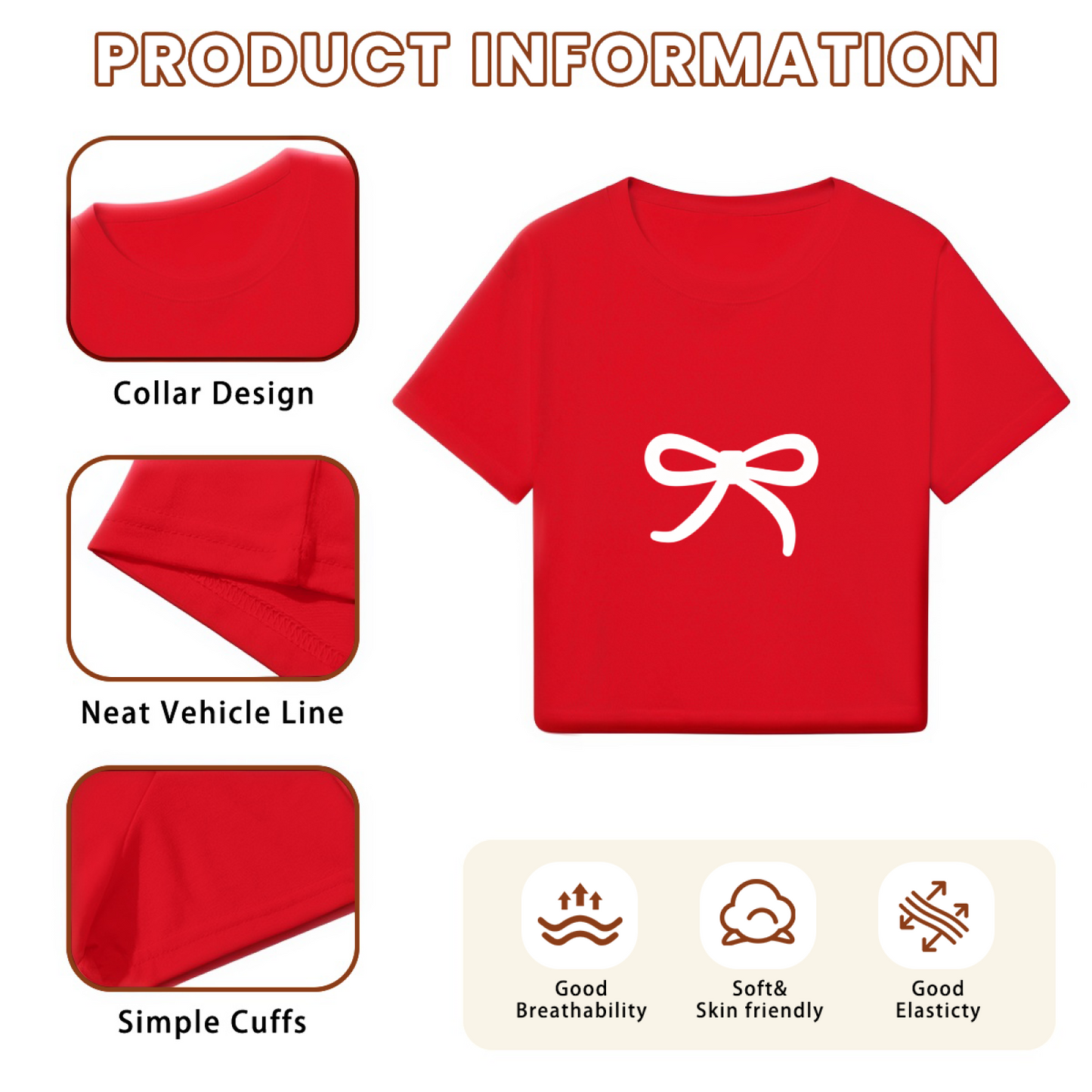 Simple White Bow Coquette Red Cropped T-shirt