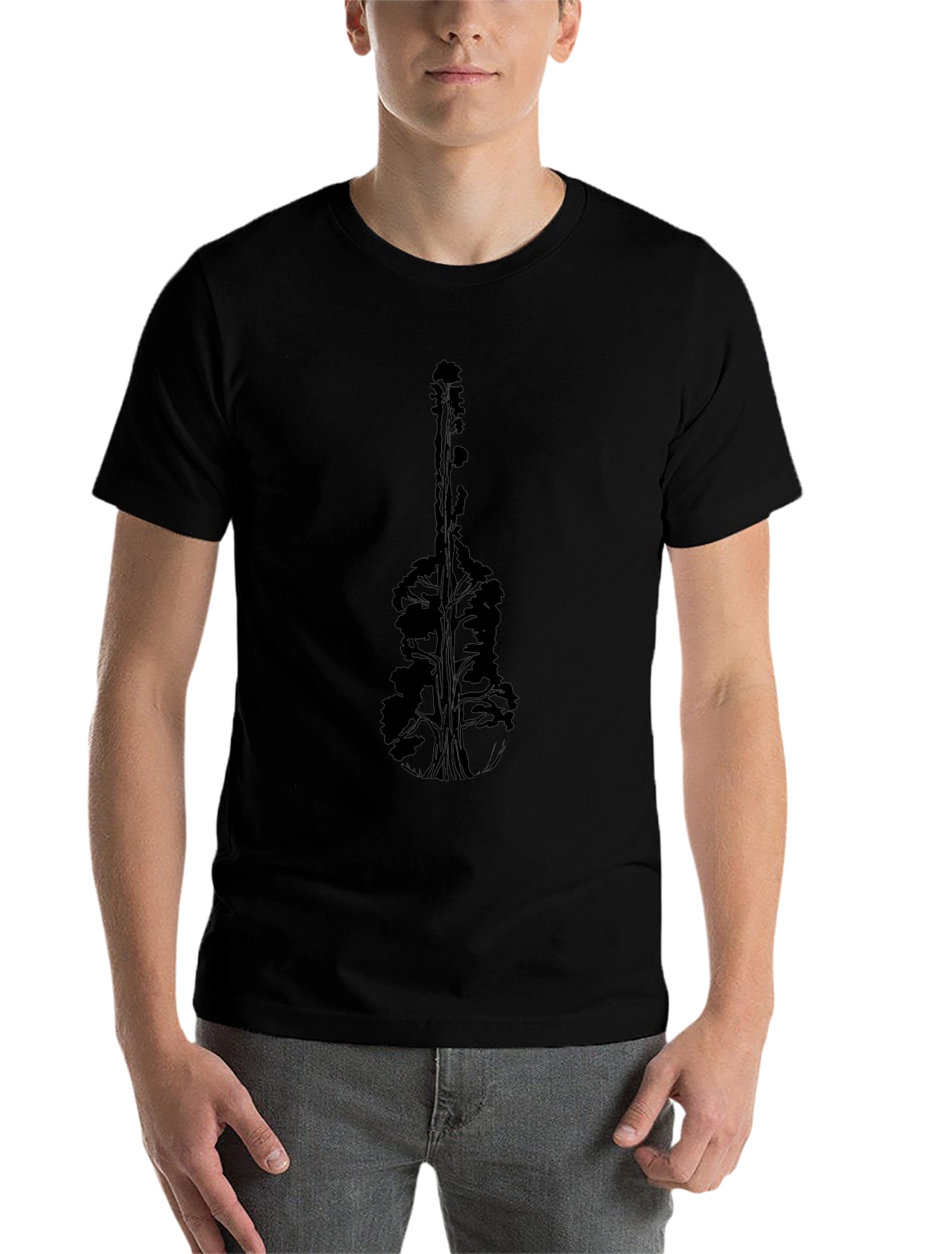Nature Guitar Graphic Tee - Black Cotton T-Shirt