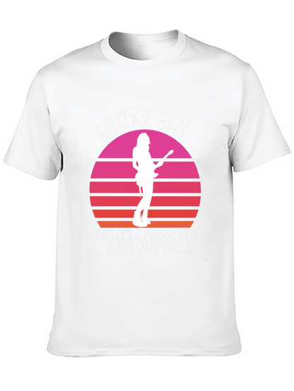 Guitar Girl Cool Retro Sunset T-Shirt