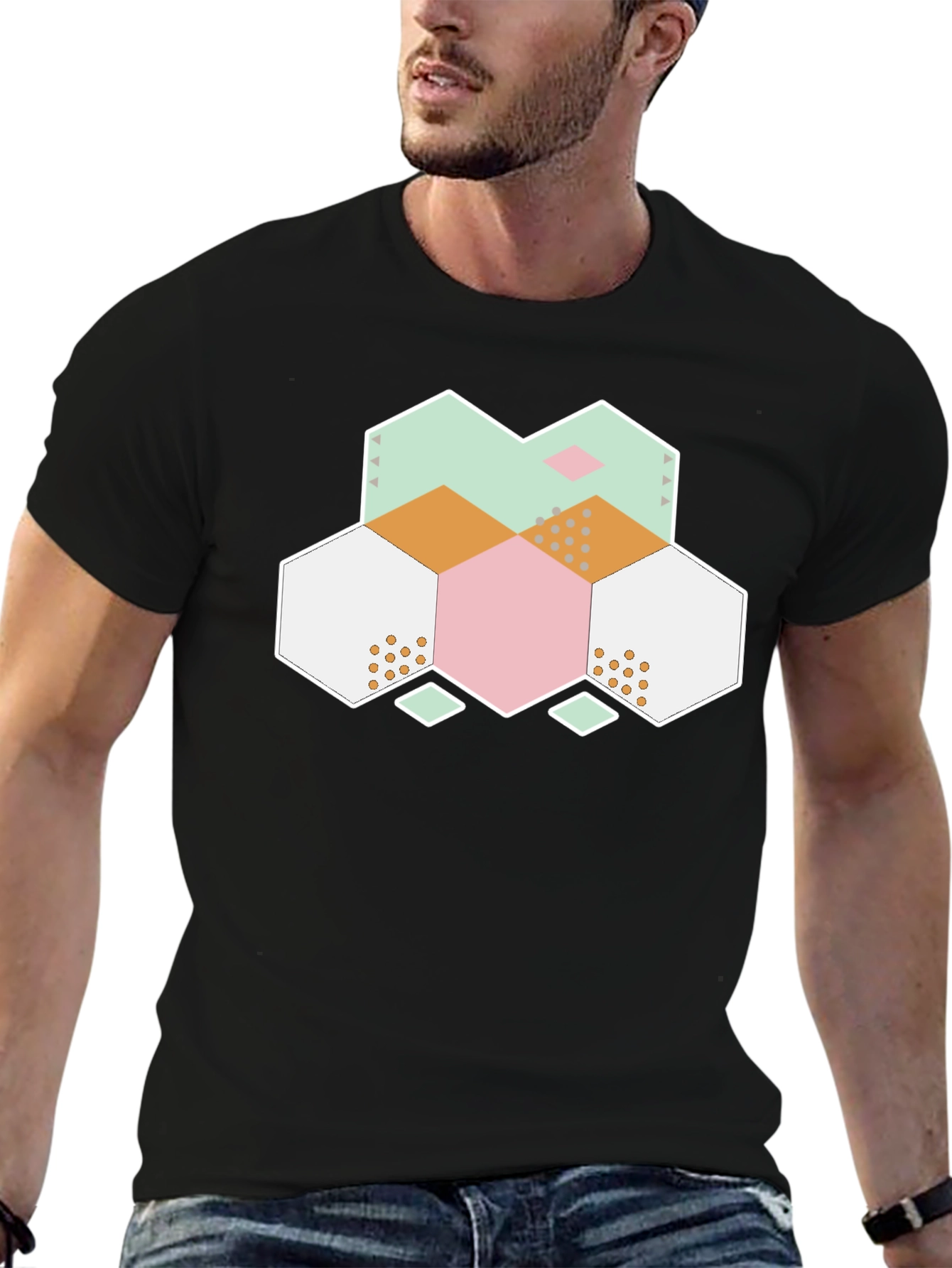 Geometric Hexagon Graphic Tee - Modern Abstract Design