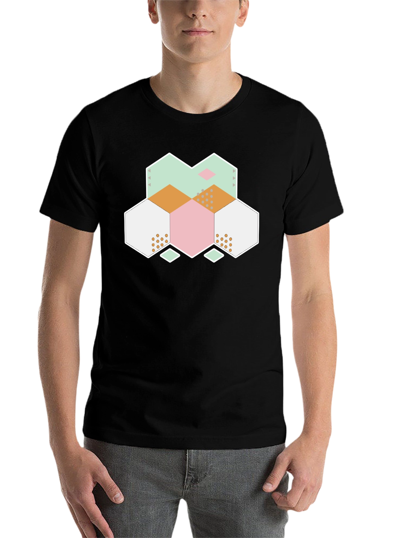 Geometric Hexagon Graphic Tee - Modern Abstract Design