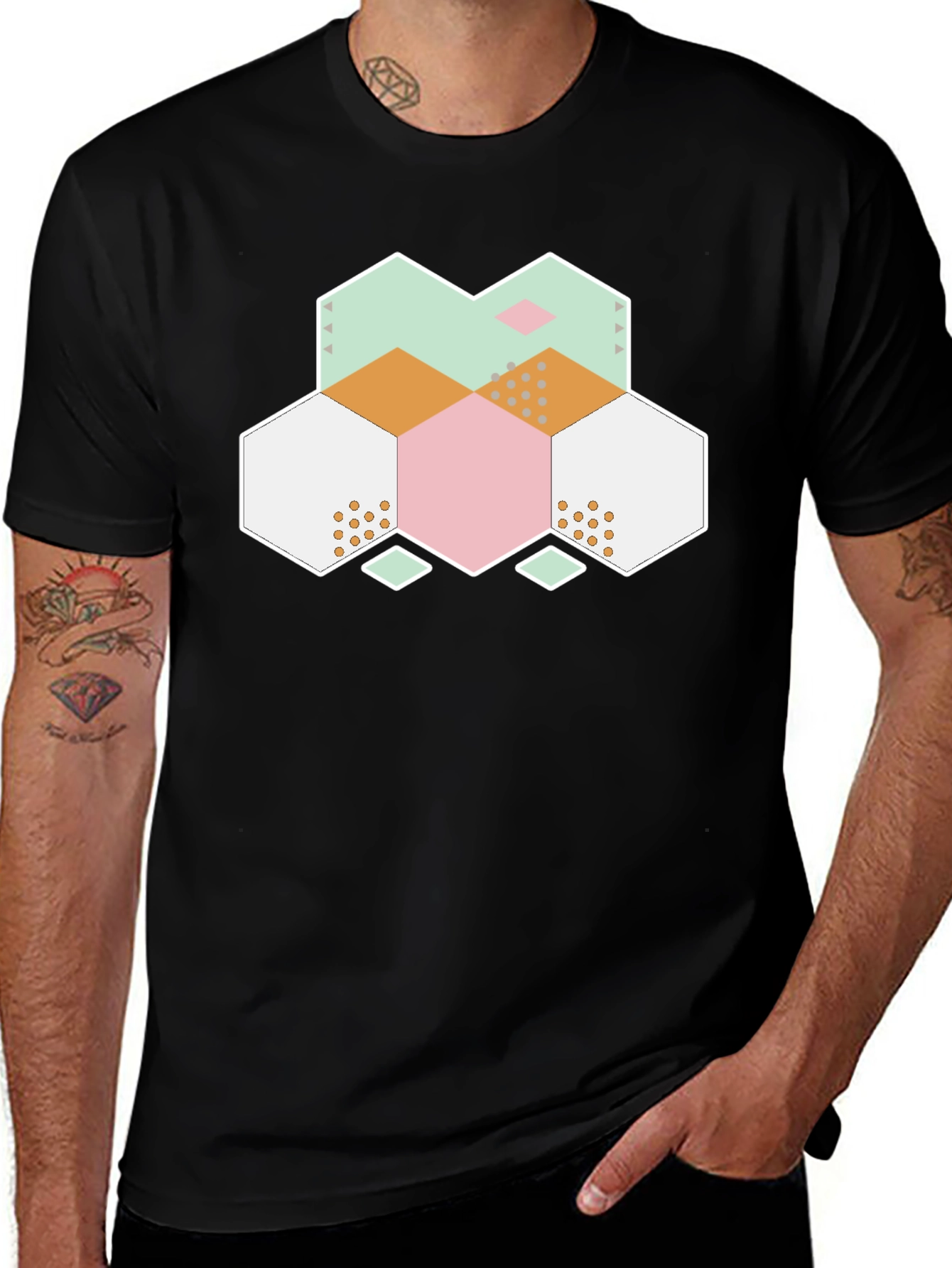 Geometric Hexagon Graphic Tee - Modern Abstract Design