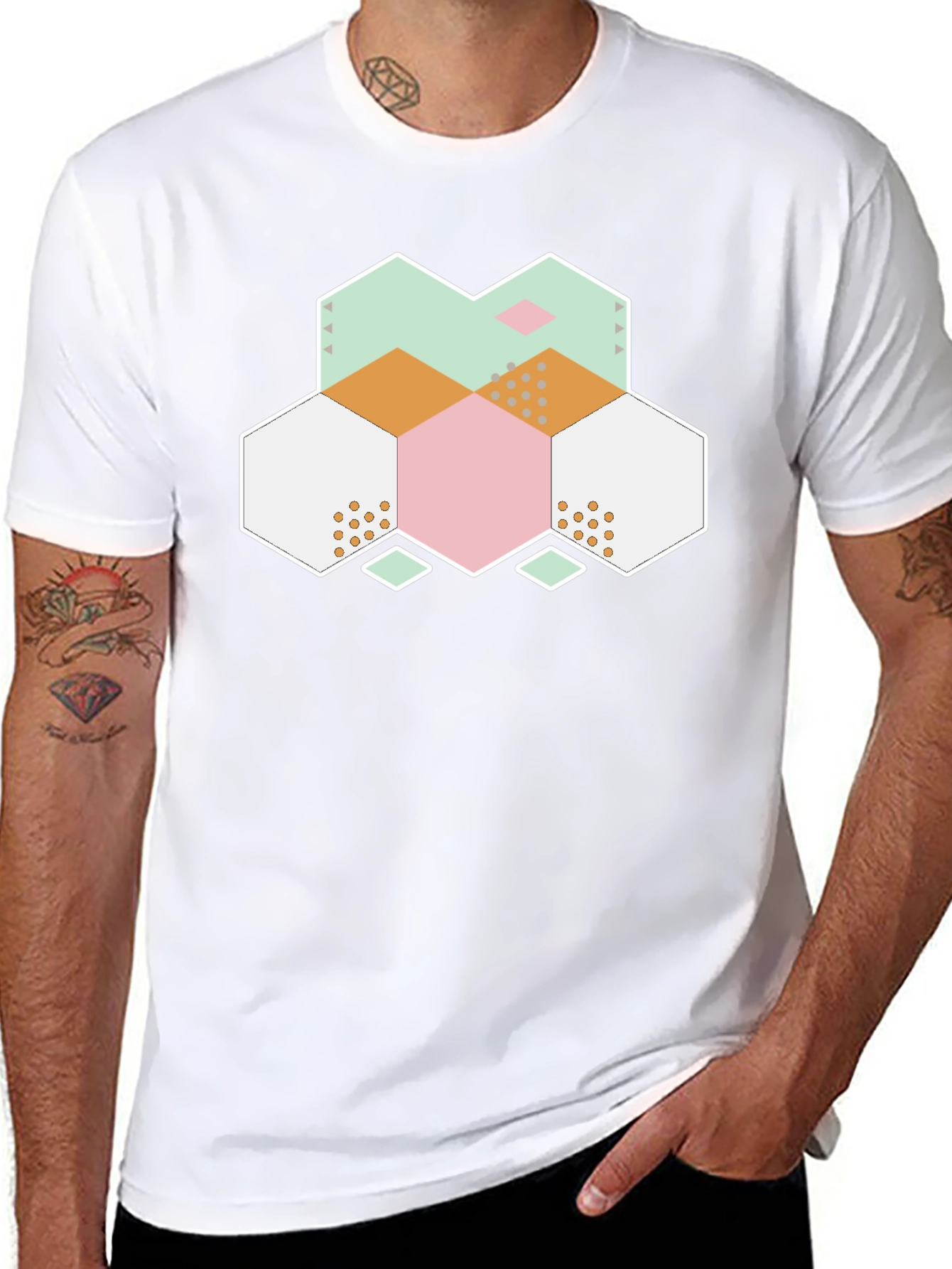 Geometric Hexagon Graphic Tee - Modern Abstract Design