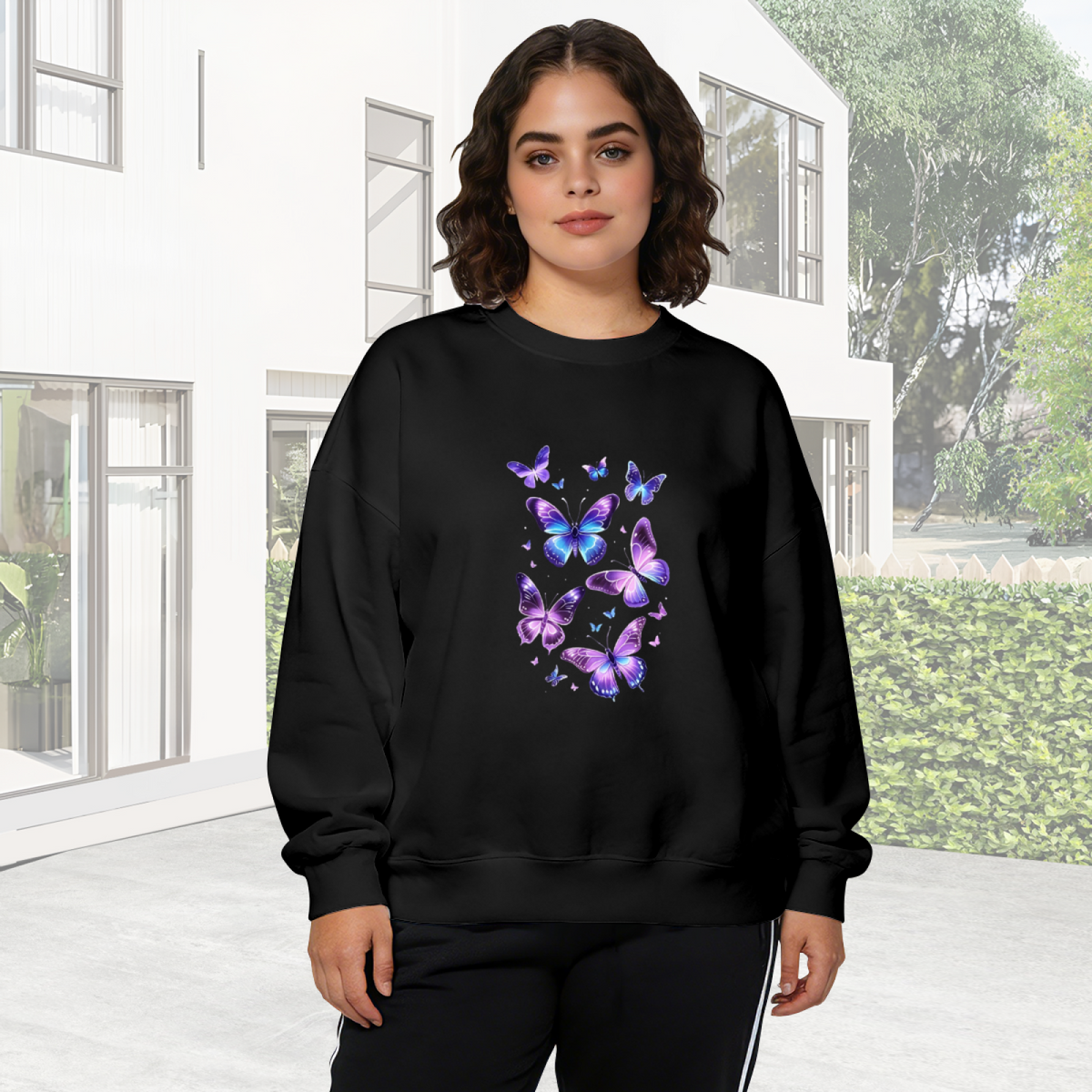 Glowing Purple?Blue Magical Butterfly Crewneck Sweatshirt