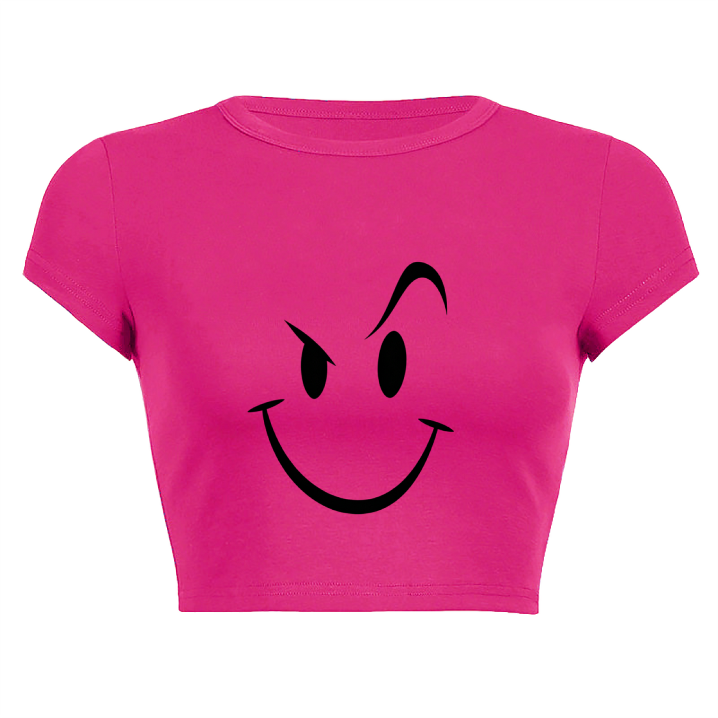 Mischievous Wink Smiley Face Hot Pink Crop Tee