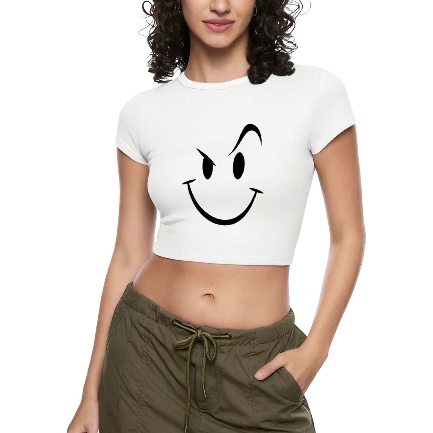Mischievous Wink Smiley Face Hot Pink Crop Tee