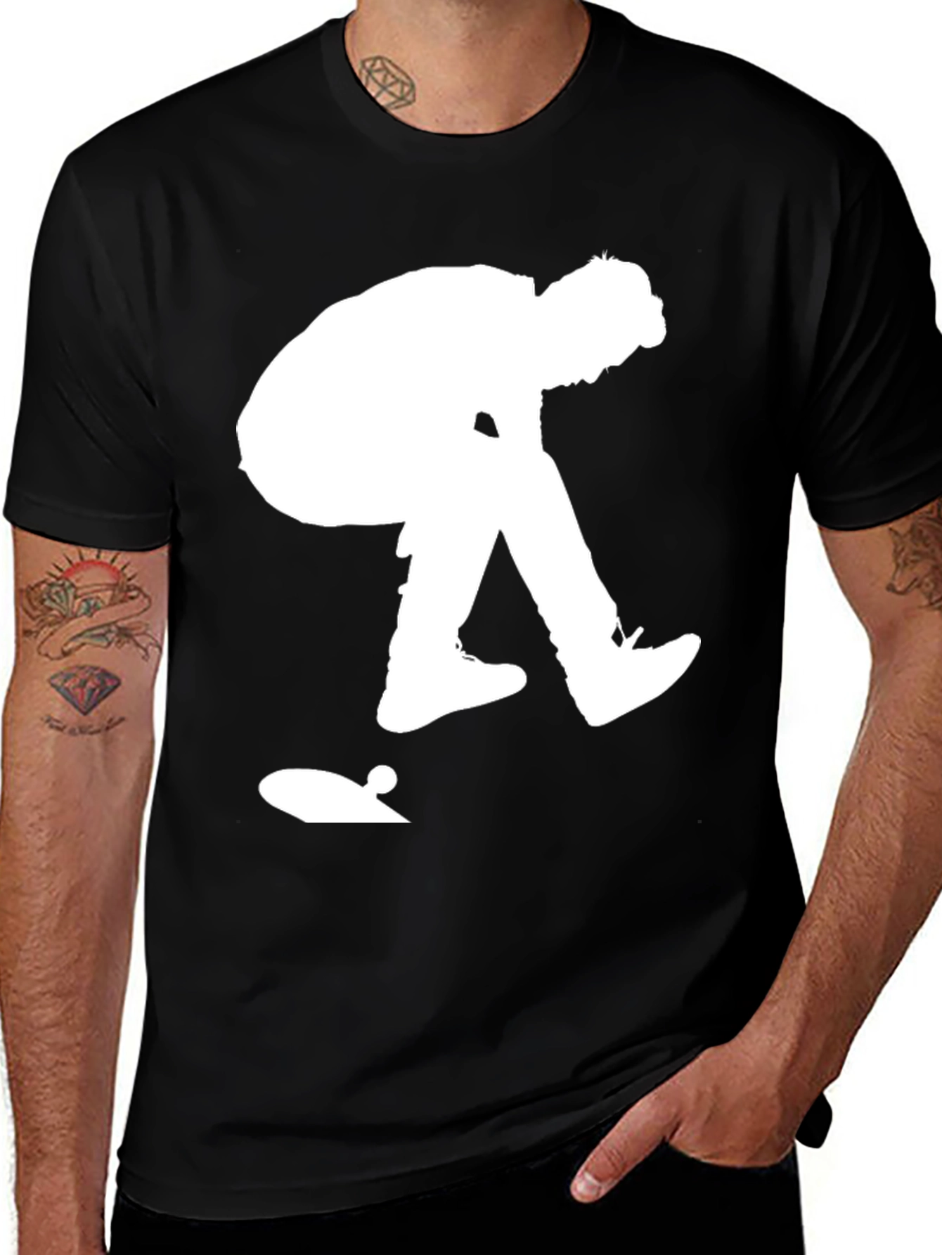 Skateboarder Graphic Tee - Black Cotton Casual Shirt