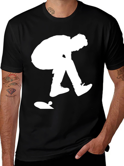 Skateboarder Graphic Tee - Black Cotton Casual Shirt