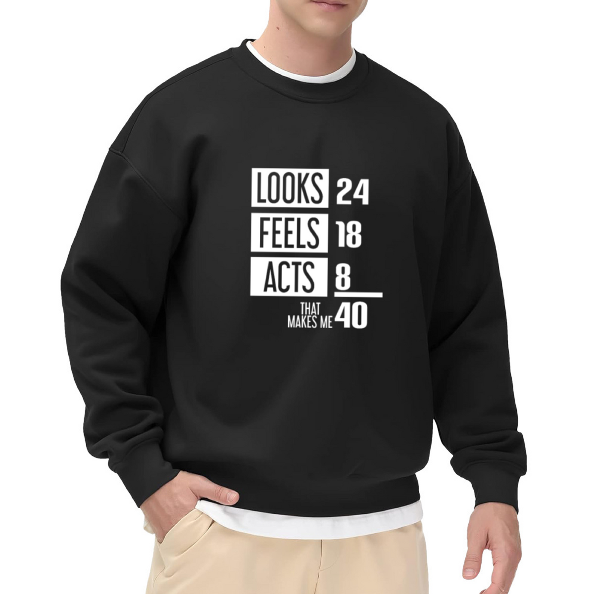 Looks 24 Feels 18 Acts 8 That Makes Me 40 Funny Age Joke Crewneck Sweatshirt